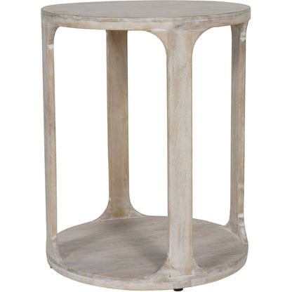 aRmanica Solid Carved Wooden Side Table in Whitewash Finish