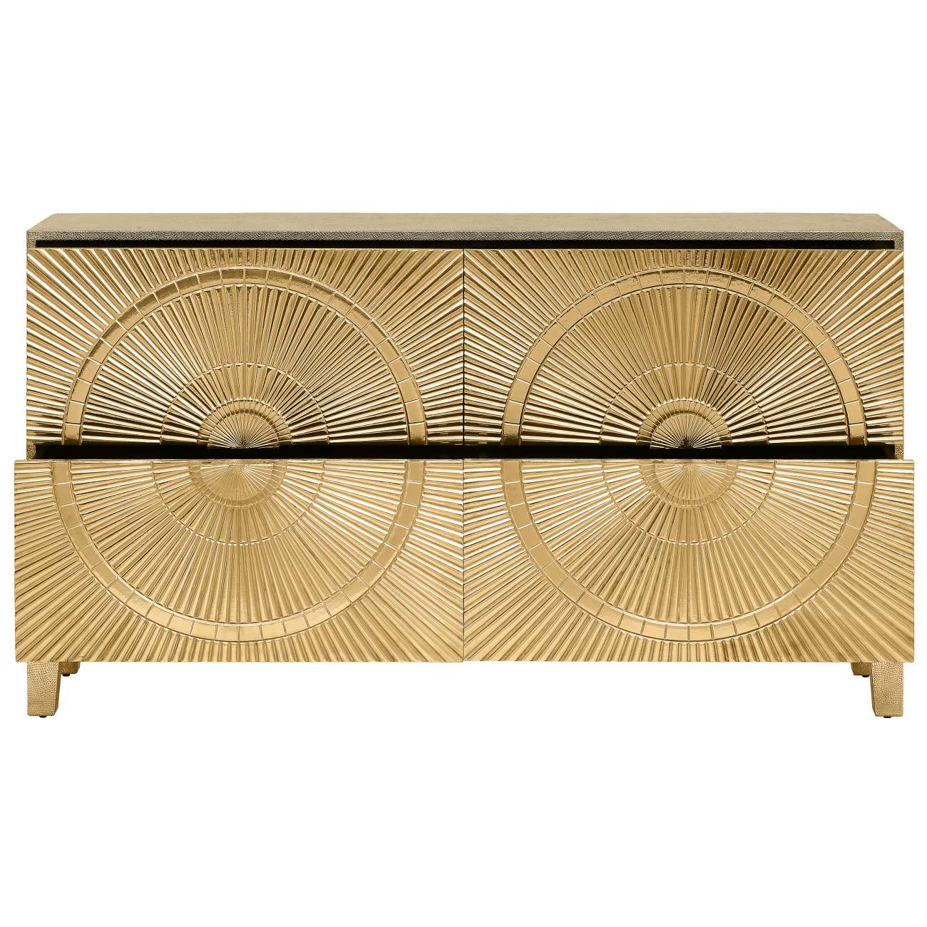 aRmanica Gold Embossed Metal Four Drawer Buffet