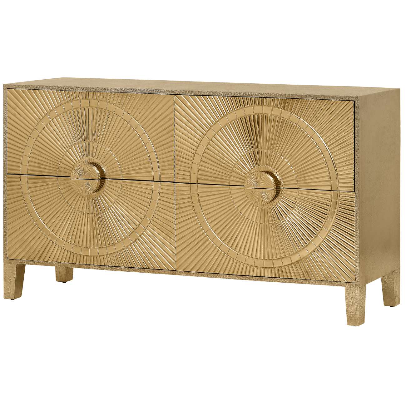 aRmanica Gold Embossed Metal Four Drawer Buffet