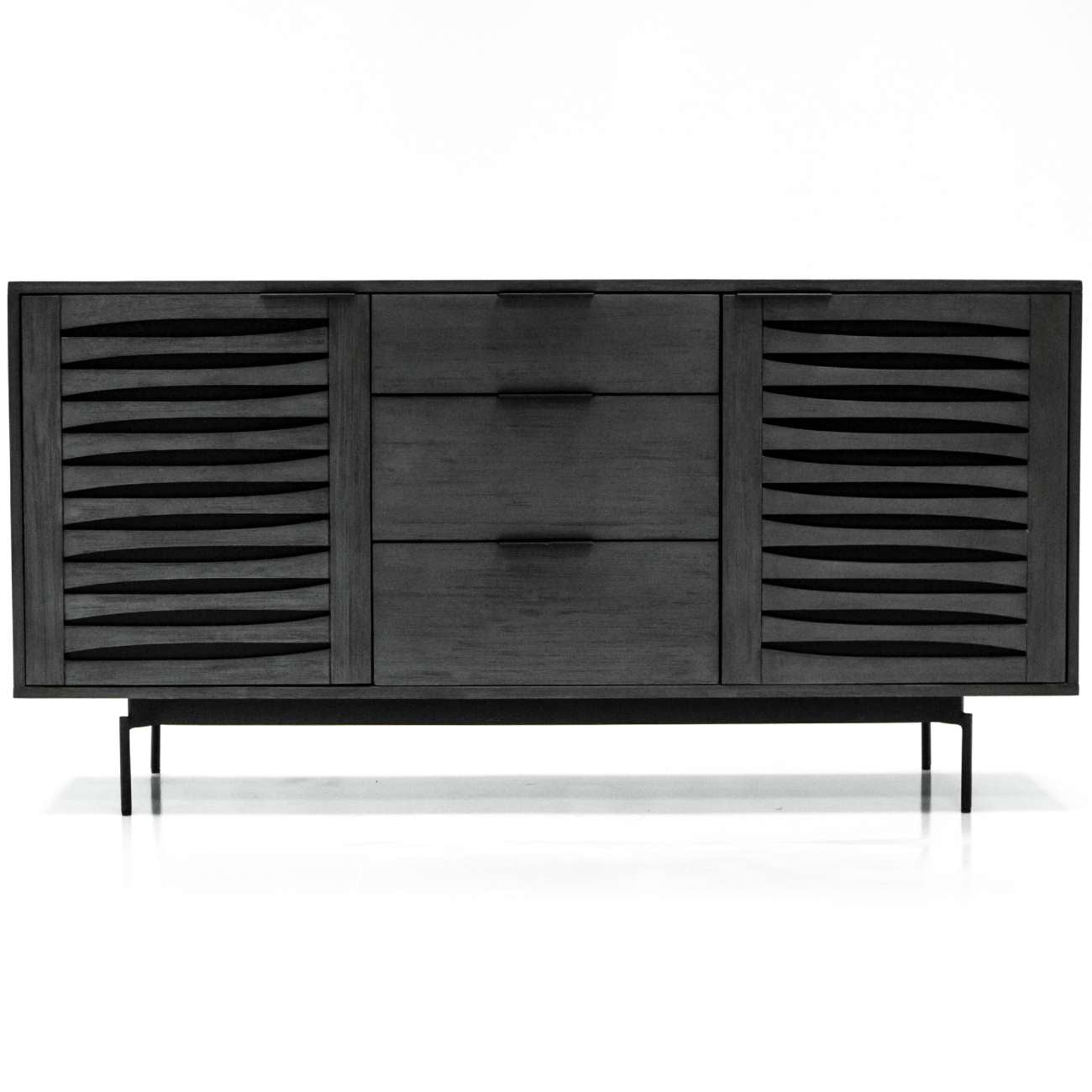 aRmanica Bronks Black Acacia Buffet Cabinet with Two Doors and Three Drawers