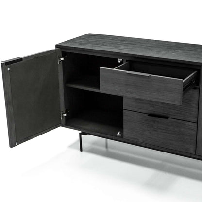 aRmanica Bronks Black Acacia Buffet Cabinet with Two Doors and Three Drawers