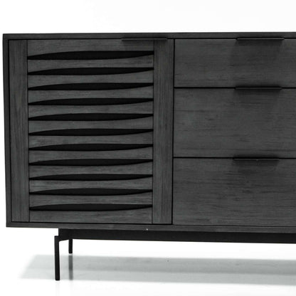 aRmanica Bronks Black Acacia Buffet Cabinet with Two Doors and Three Drawers