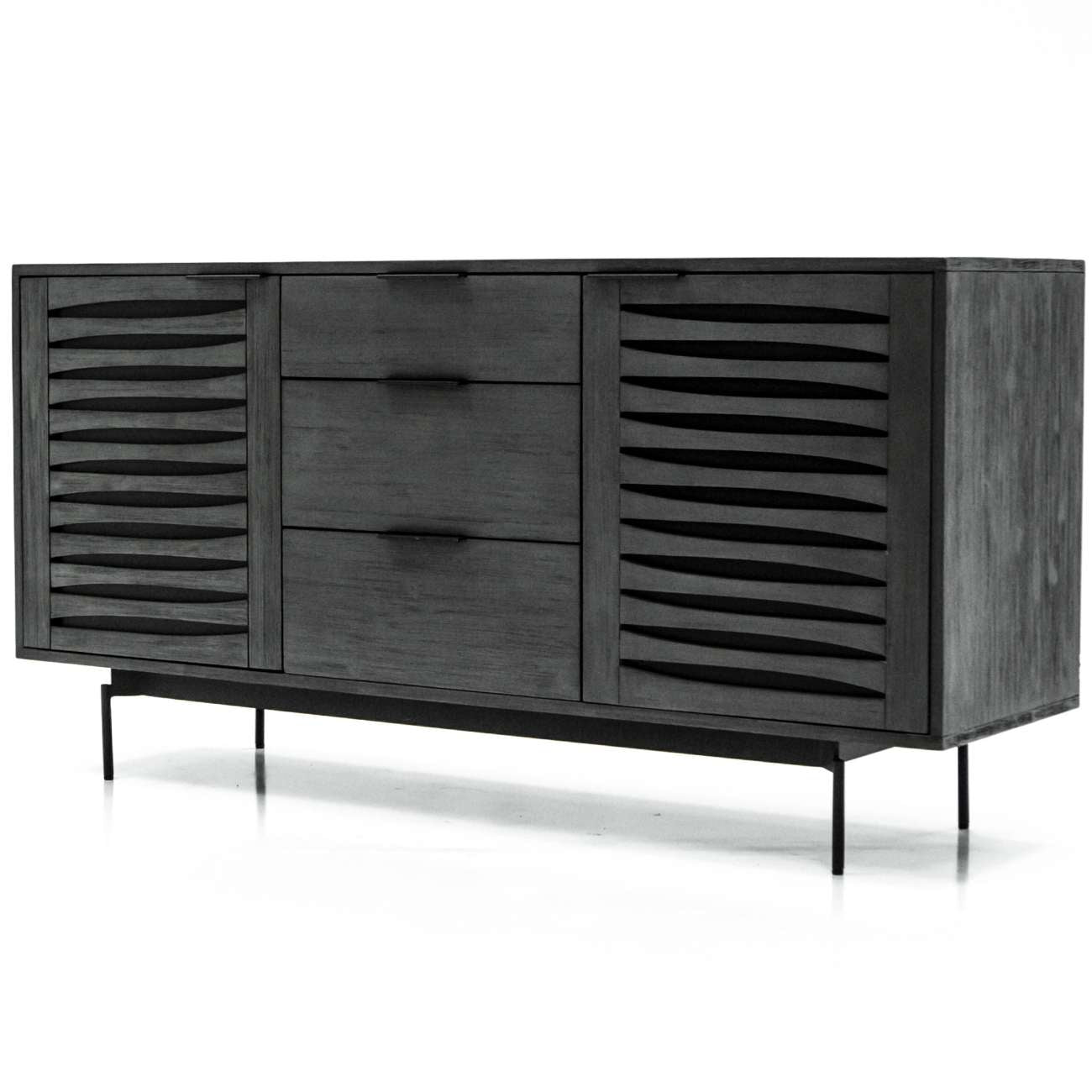 aRmanica Bronks Black Acacia Buffet Cabinet with Two Doors and Three Drawers