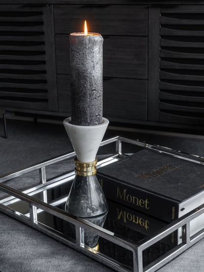 aRmanica Black & White Marble Candle Holder