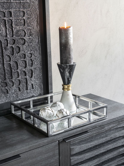 aRmanica Black & White Marble Candle Holder