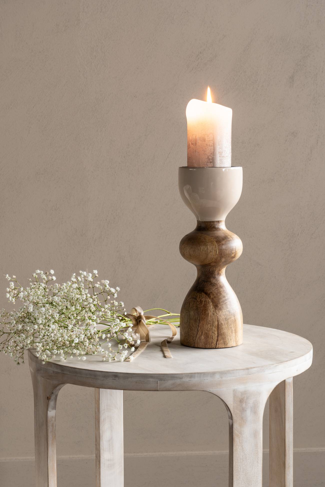 aRmanica Candle Holder Wood Beige 28cm