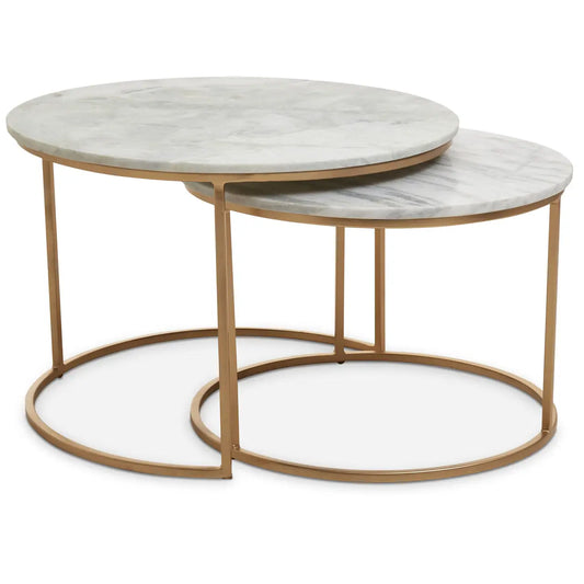 aRmanica MANDOLINI NEST OF 2 WHITE MARBLE ROUND COFFEE TABLES