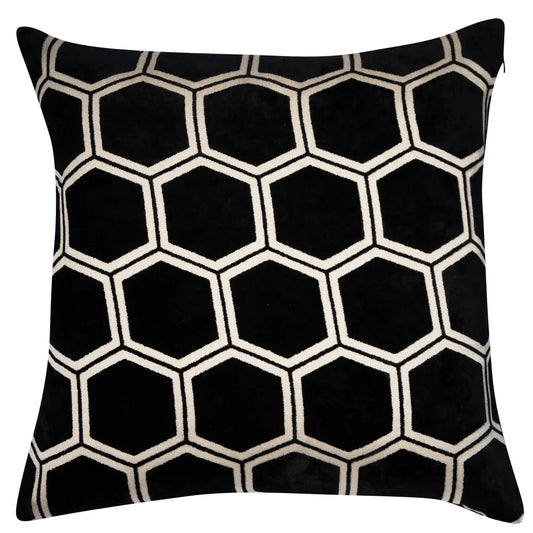 aRmanica Hexagon Cut Velvet Black Textured Cushion