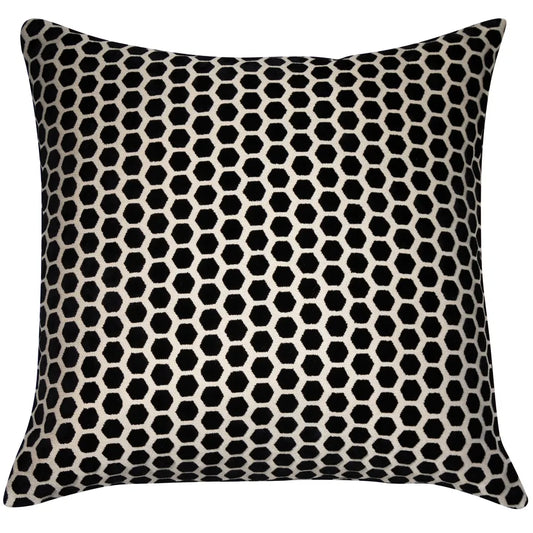 aRmanica Hex Cut Velvet Black Cushion