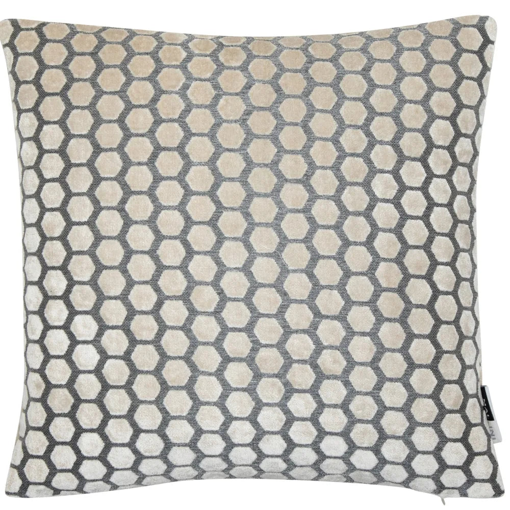 aRmanica Hexagon Cut Velvet Textured Cream Cushion