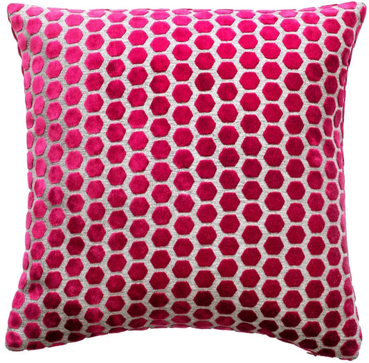 aRmanica Hex Cut Velvet Fuschia Cushion