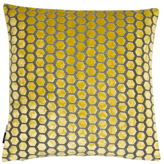 aRmanica Hex Cut Velvet Mustard Cushion