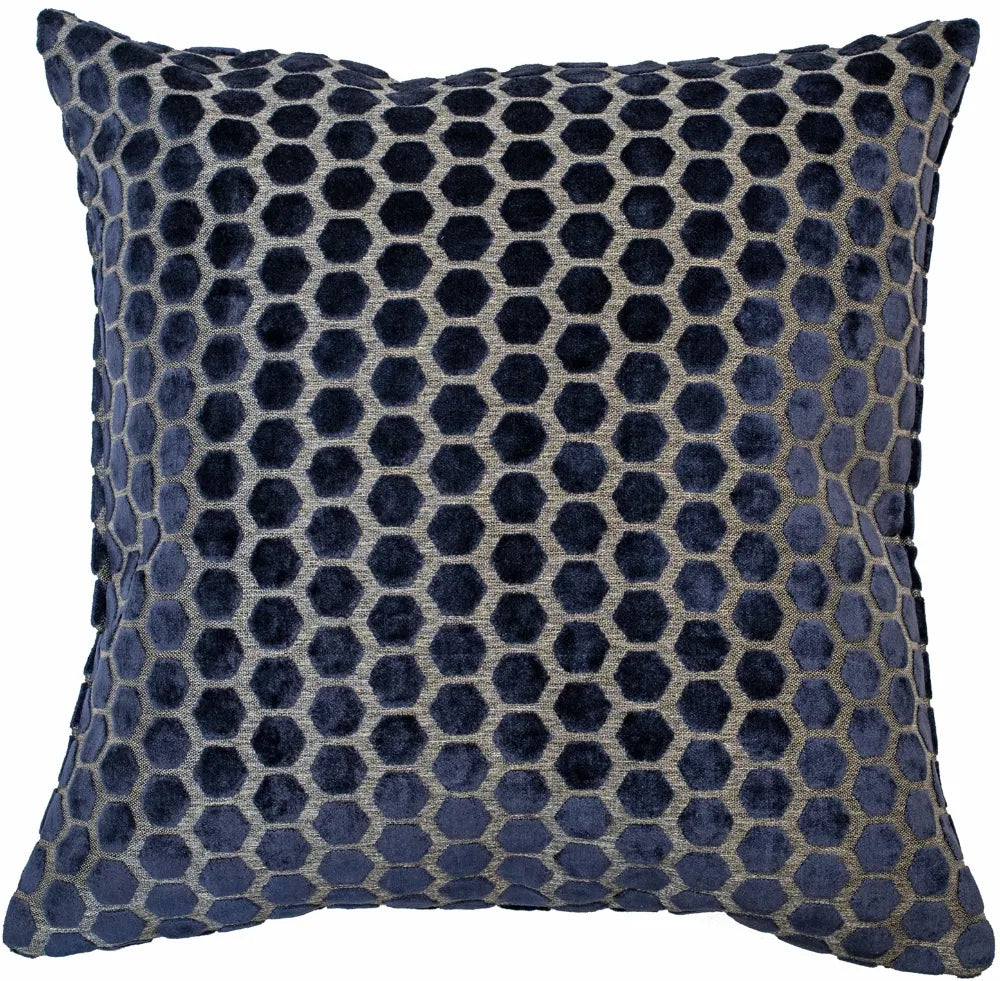 aRmanica Hexagon Cut Velvet Textured Navy Cushion