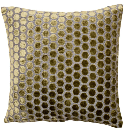 aRmanica Hexagon Cut Velvet Textured Olive Cushion