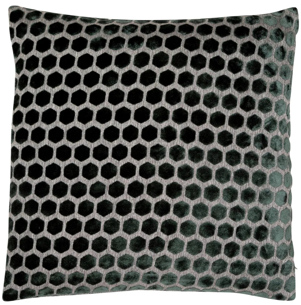 aRmanica Hexagon Cut Velvet Textured Green Cushion