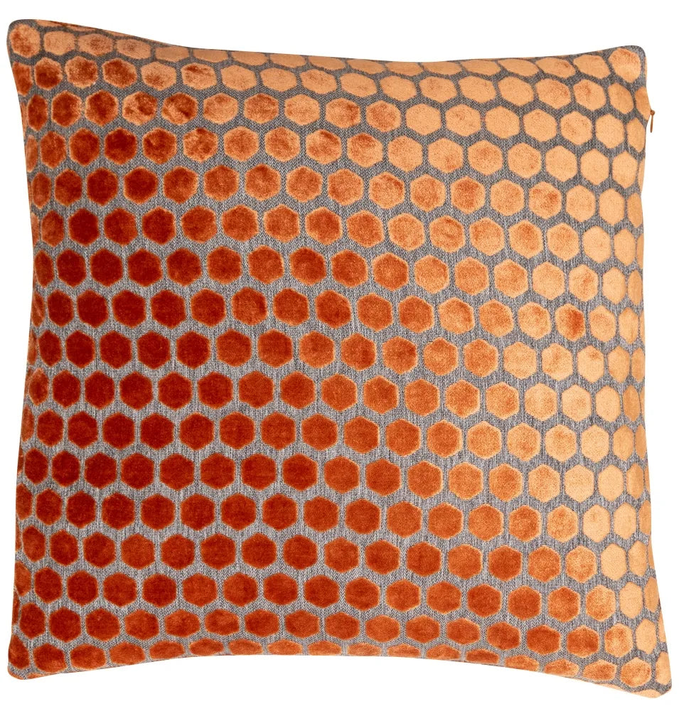 aRmanica Hex Cut Velvet Tan Cushion