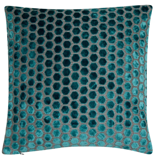 aRmanica Hex Cut Velvet Teal Cushion