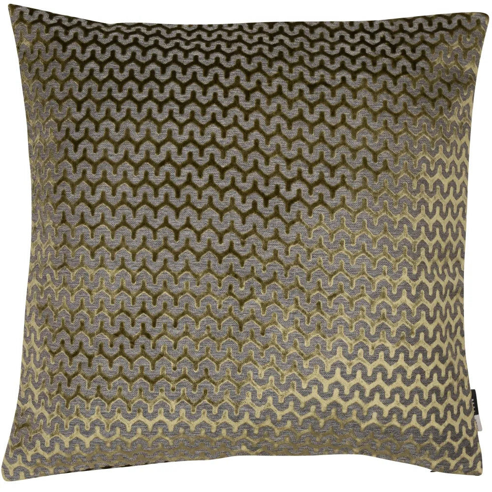 aRmanica Wave Cut Velvet Olive Cushion