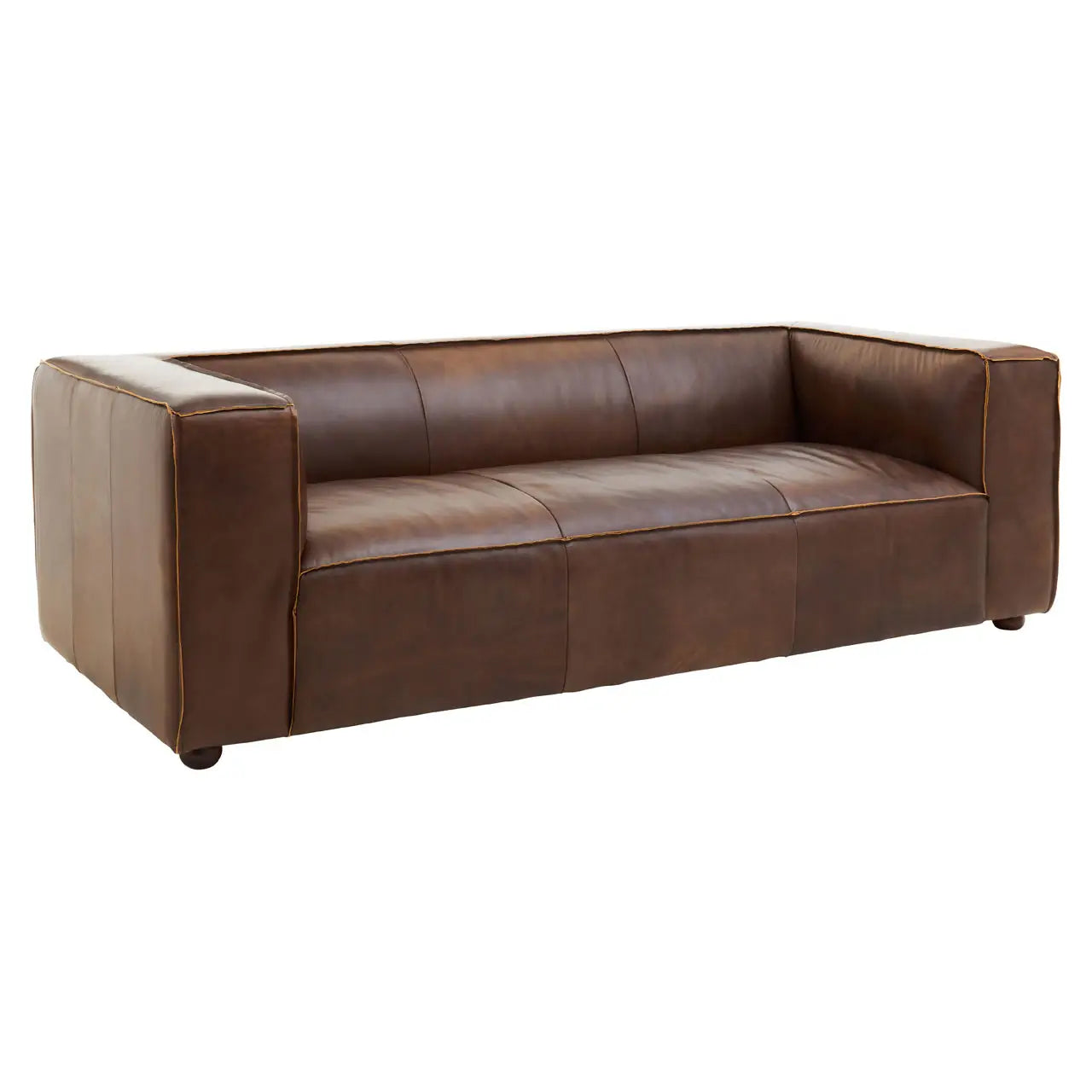 aRmanica LUKA THREE SEAT ANTIQUE BROWN LEATHER SOFA