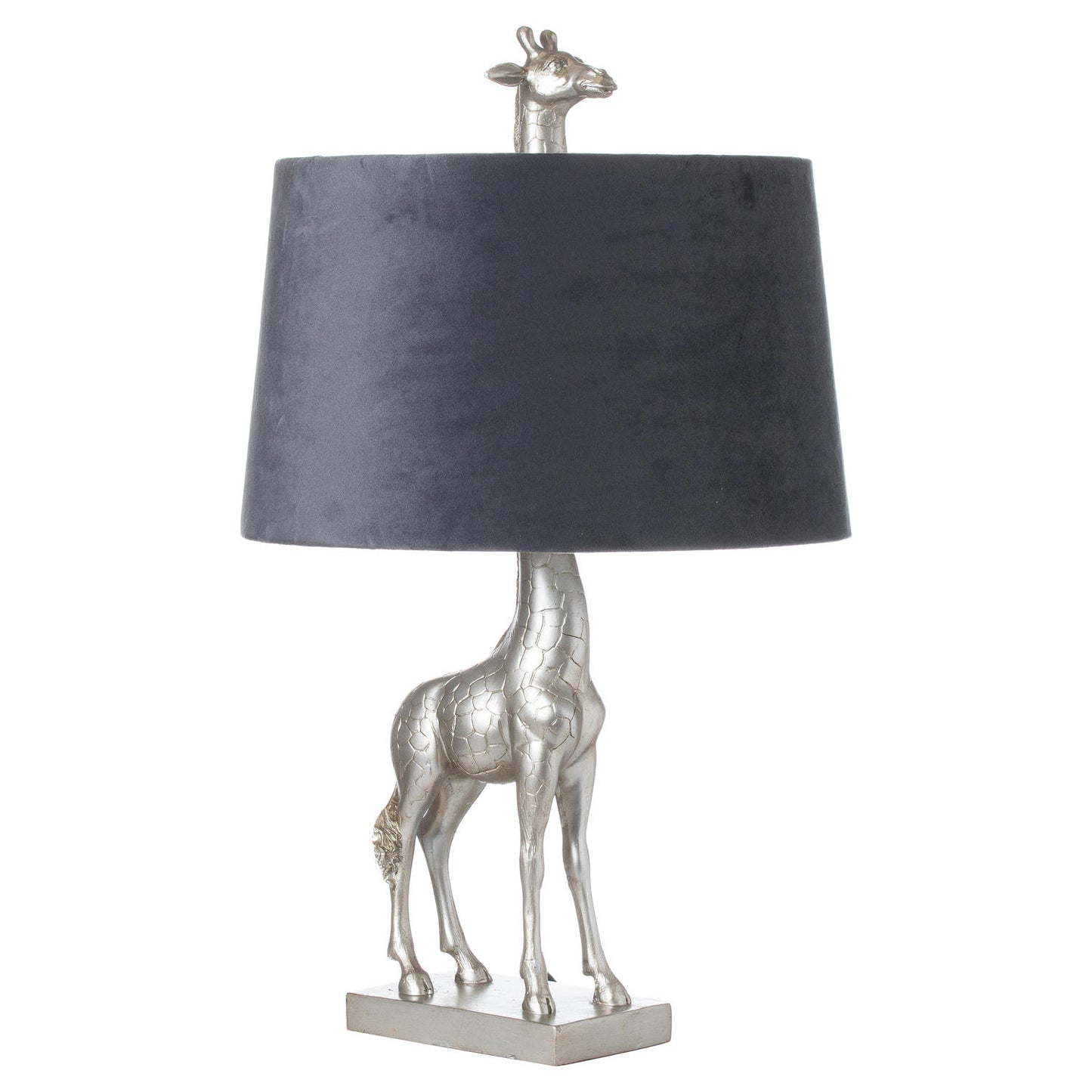 aRmanica Parrot Silver Table Lamp With Grey Velvet Shade