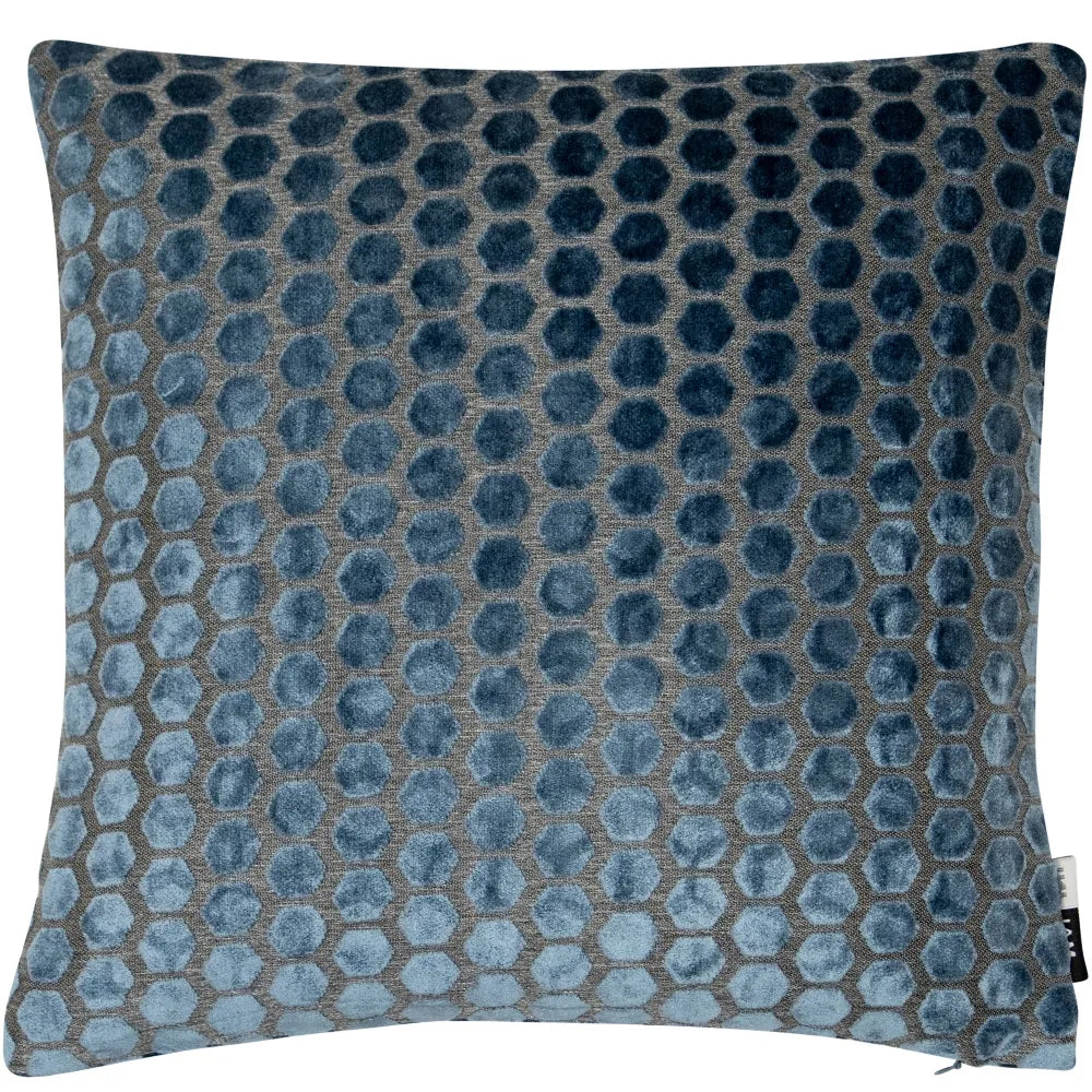 aRmanica Hexagon Cut Velvet Textured Blue Cushion