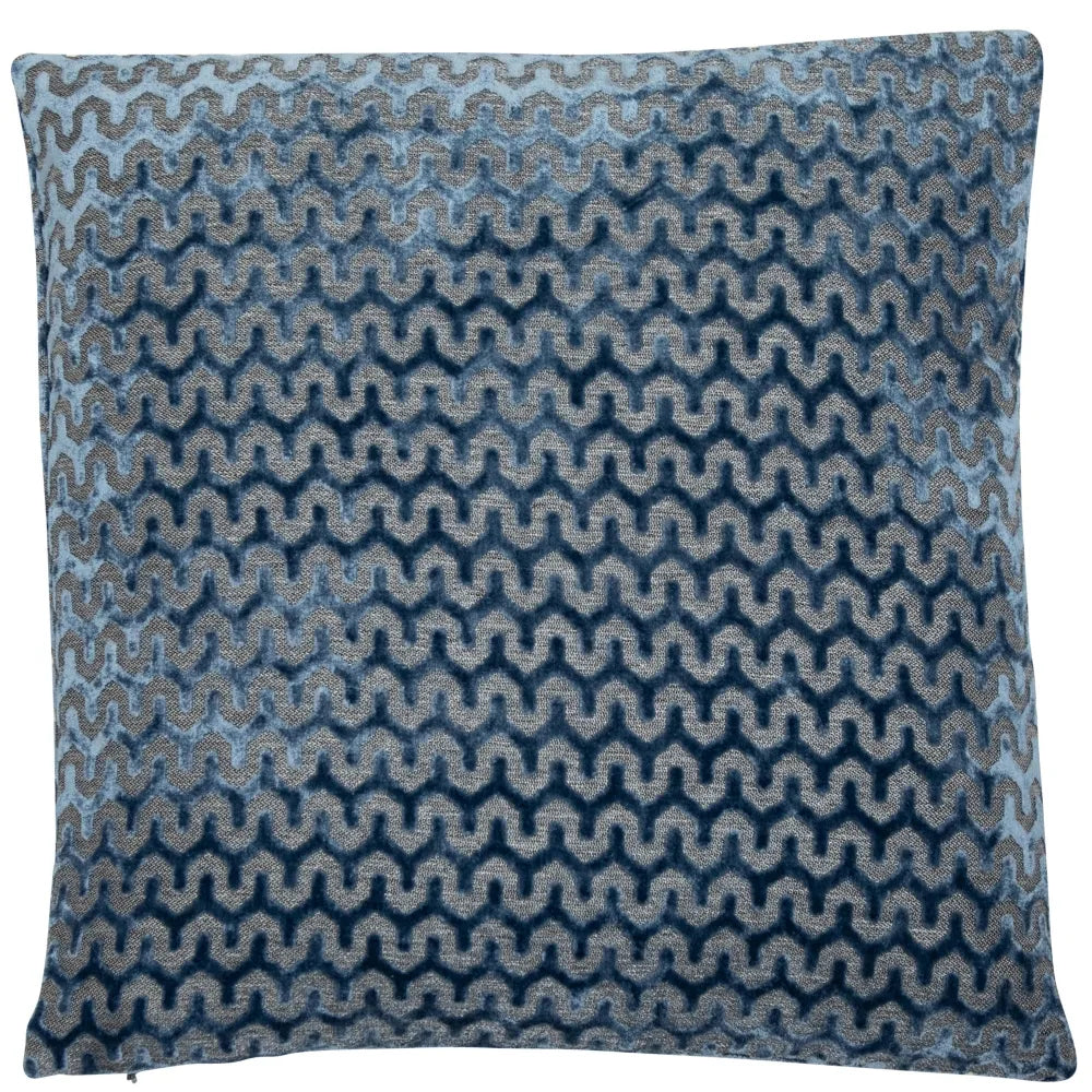 aRmanica Wave Cut Velvet Blue Cushion