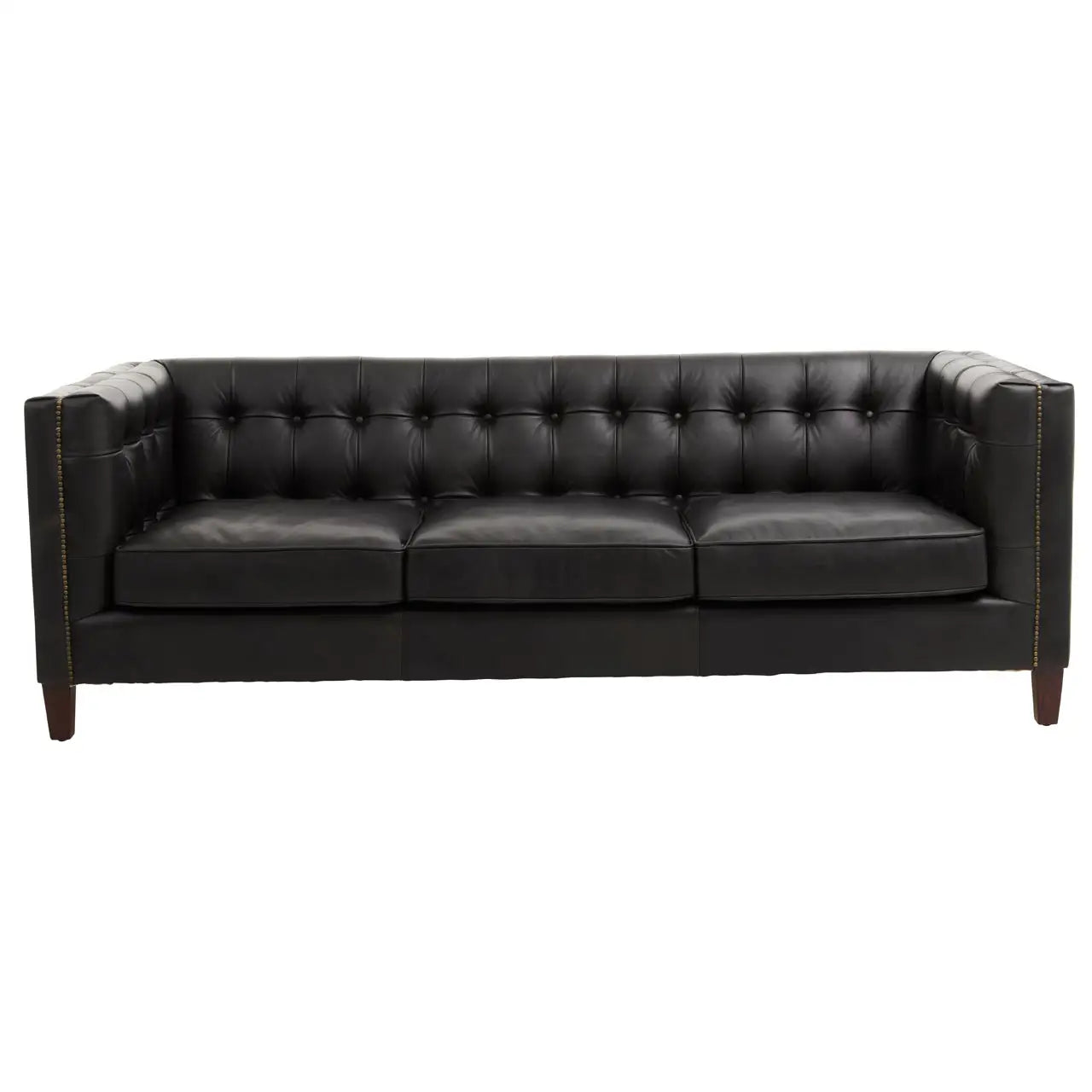 aRmanica KING THREE SEAT ANTIQUE EBONY LEATHER SOFA